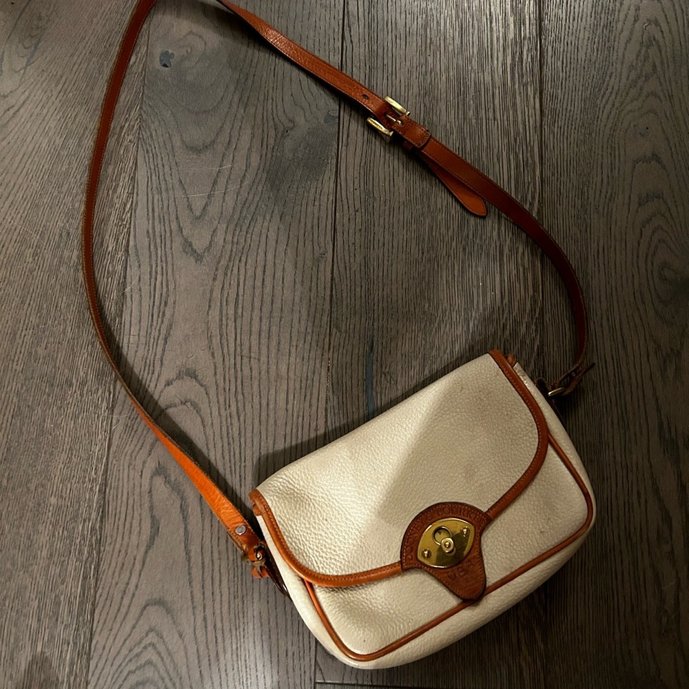 DOONEY and BOURKE Vintage Ivory & Tan Leather Crossbody Shoulder Bag Made in USA